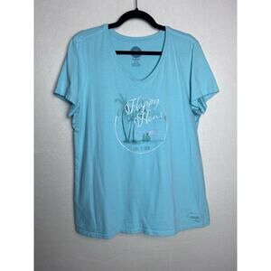 Life is Good Women's Short Sleeve Crusher T-Shirt Blue Size Large Classic Fit